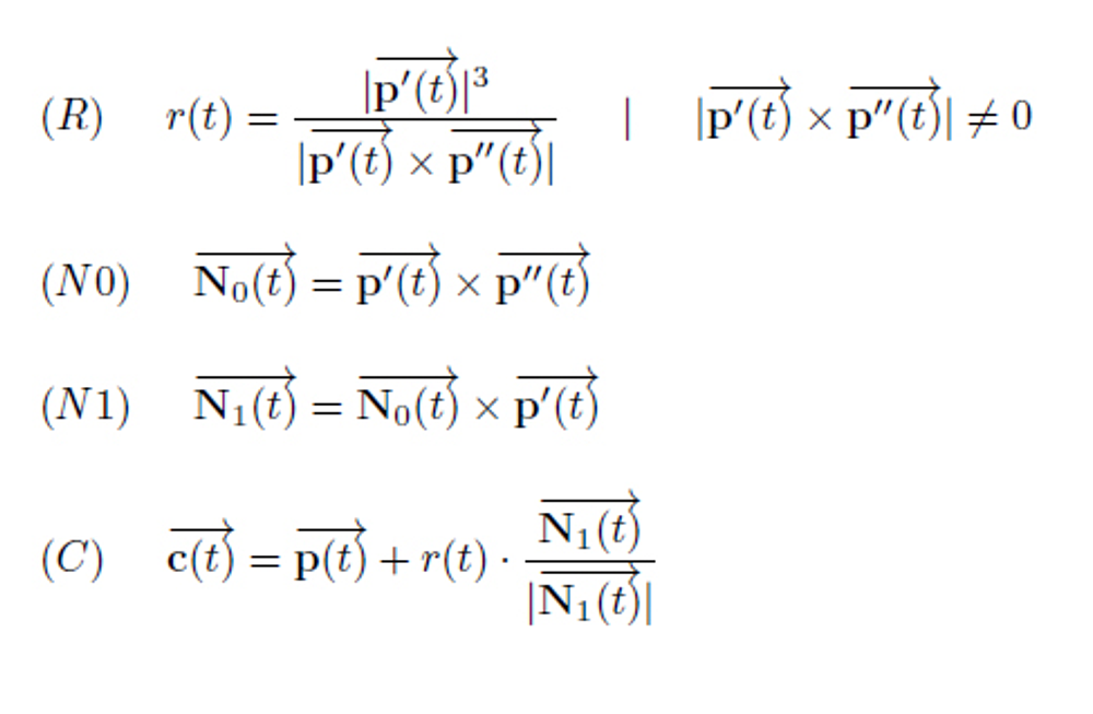 The formulas for the osculating circle