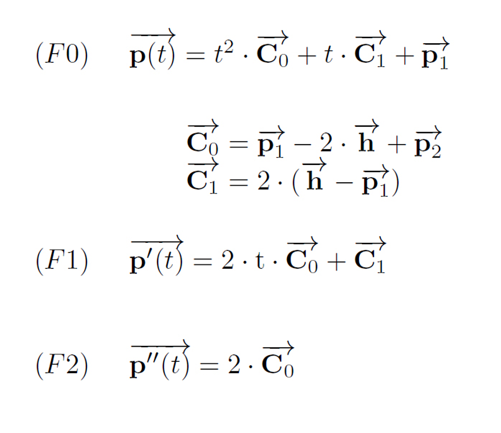 The curve representation for the quadratic Bezier curve