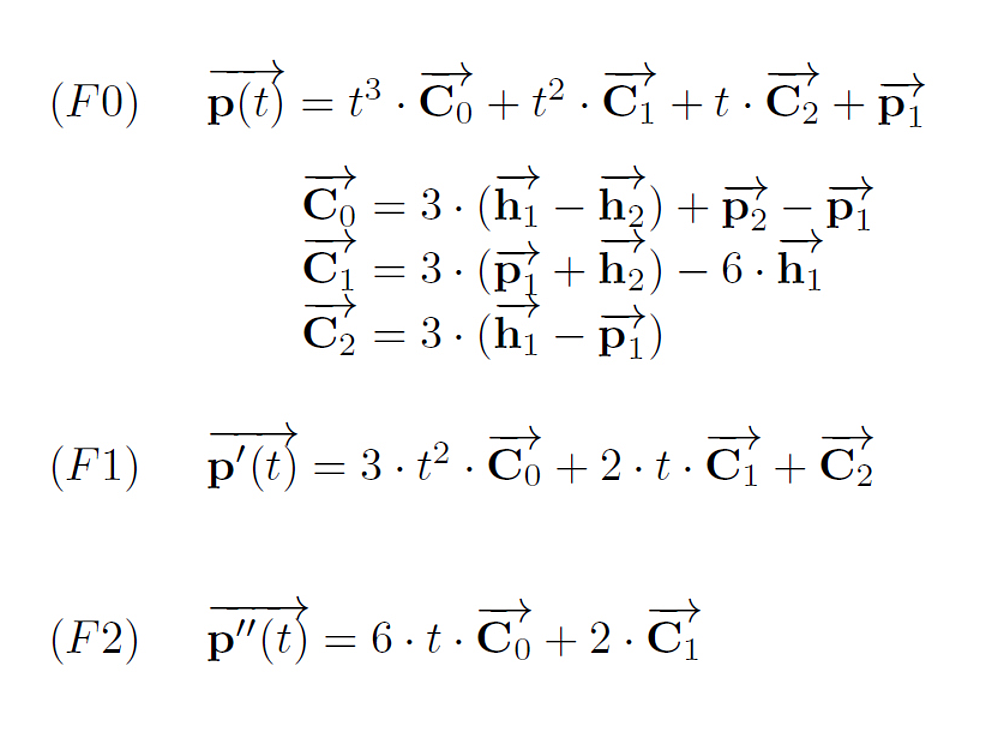The curve formulas for the cubic Bezier curve