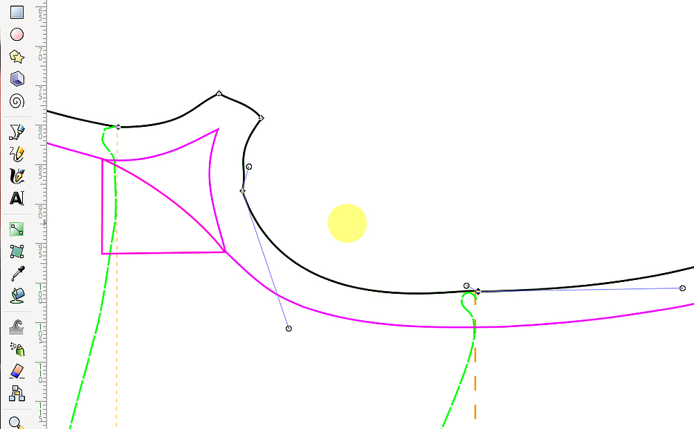 Two kinks (to the right and left of the yellow spot)