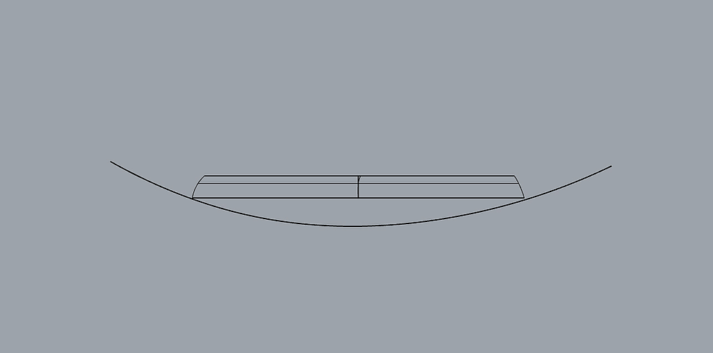 The concave surface (above the grinding plate, below the surface)